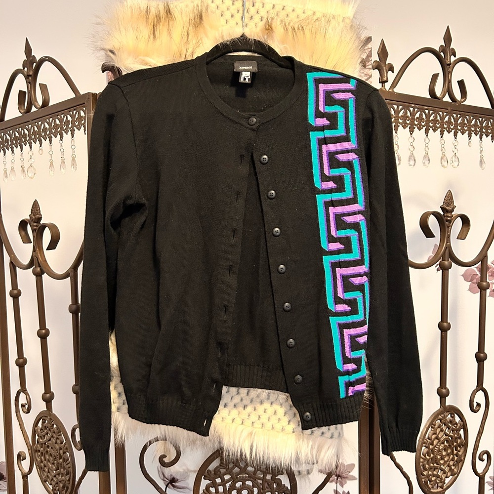 Versace Jeans Couture Black Cardigan with Geometric Pattern